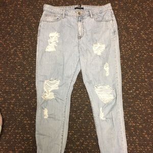 High-Waisted Distressed Boyfriend/Mom Jeans